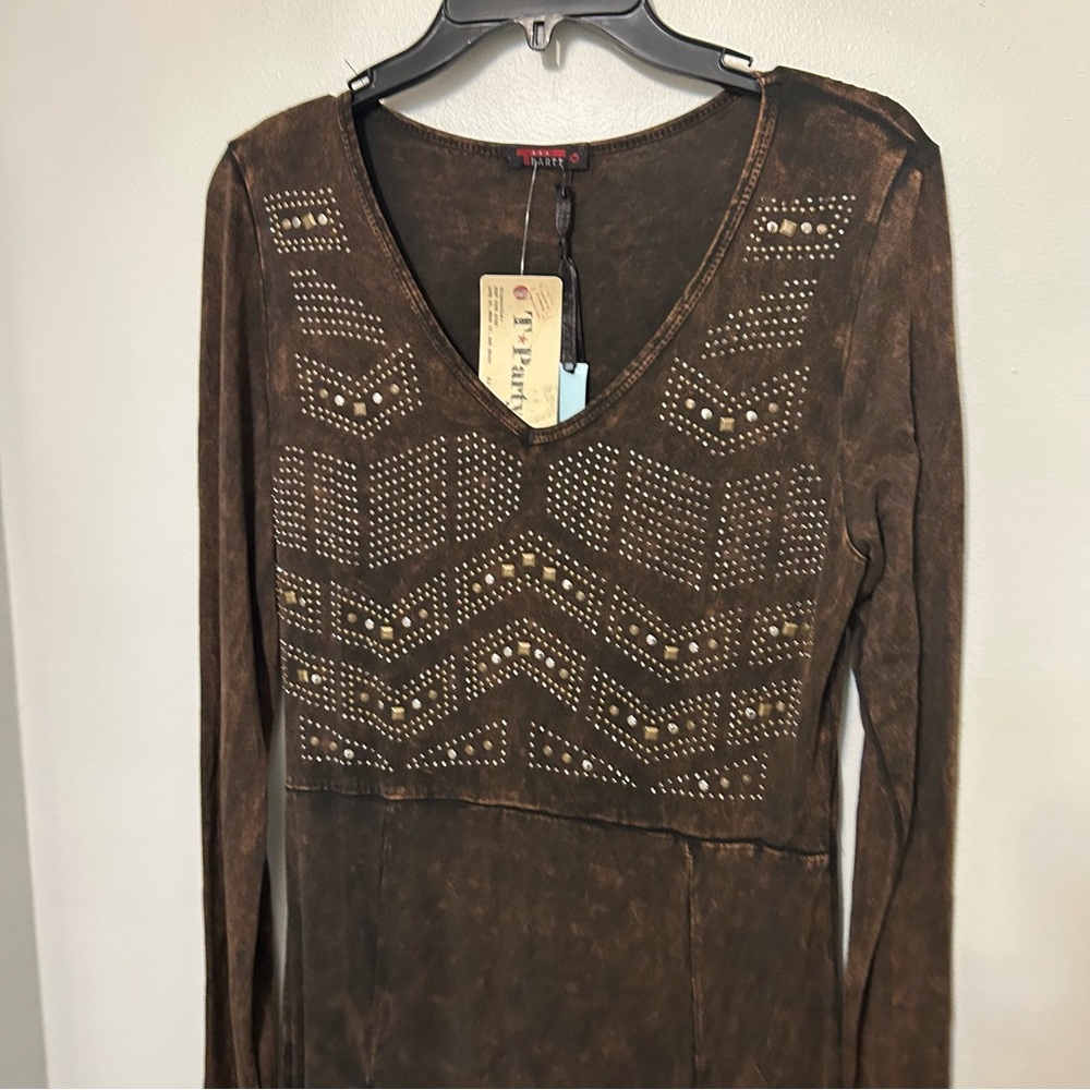 T Party Beaded Embroidered Fringe Mini Dress Mineral Wash Womens M Western Rodeo - Picture 13 of 16
